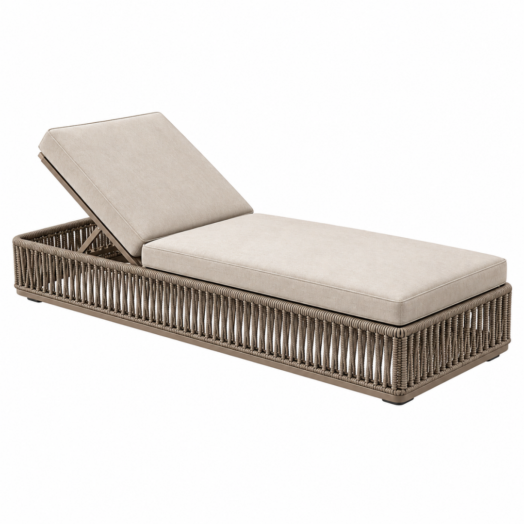 Gartenliege 200 x 75 cm mit Geflecht Beige verstellbare Rückenlehne