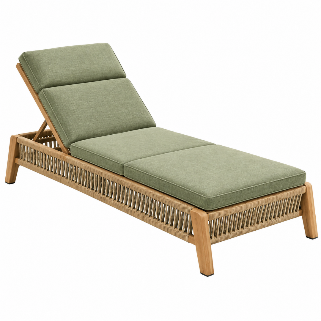 Gartenliege 200 x 75 cm Holz und Seilgeflecht Grün mit verstellbarer Rückenlehne