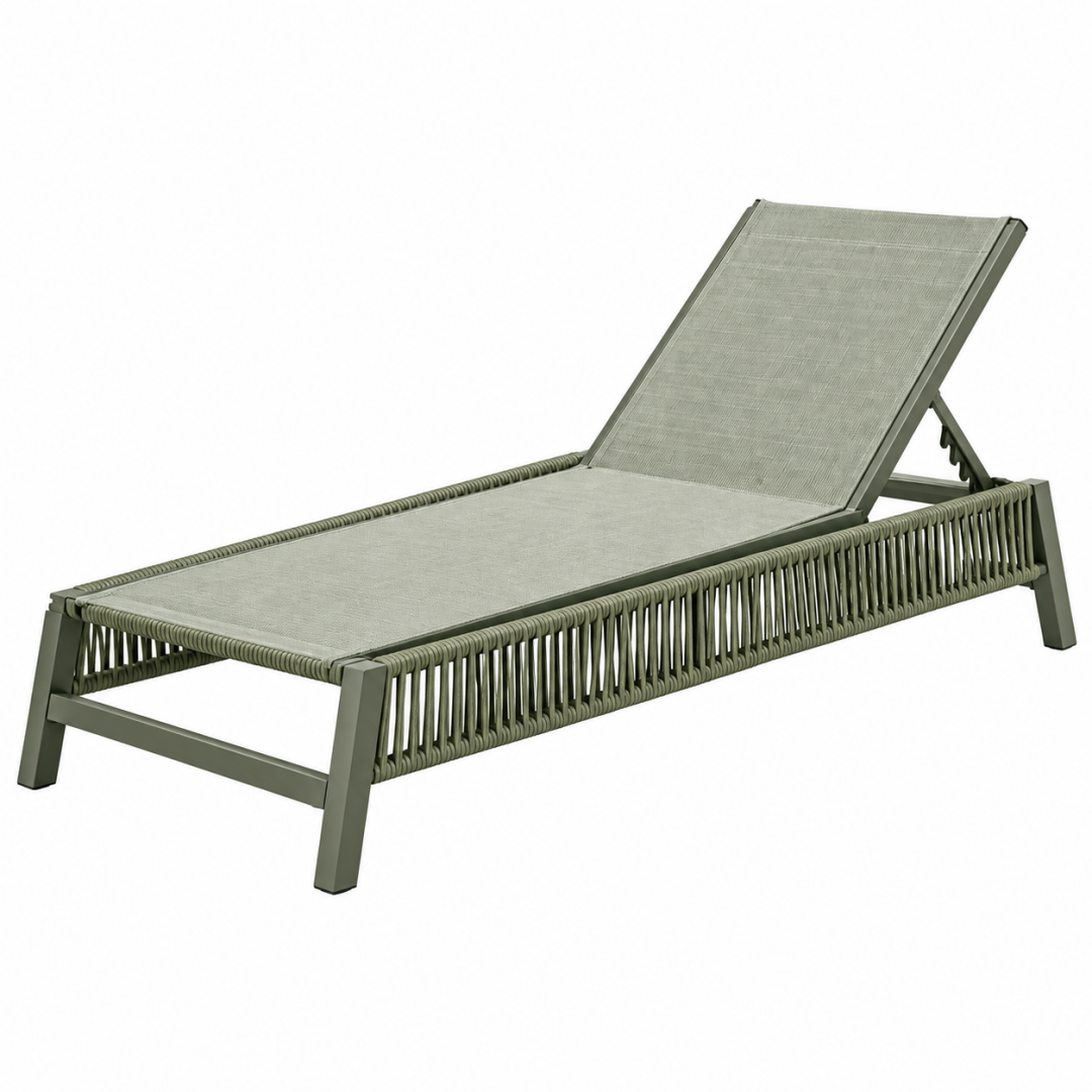 Gartenliege 200 x 70 x 95 cm aus Metall und Textilgewebe in Olivgrün verstellbar