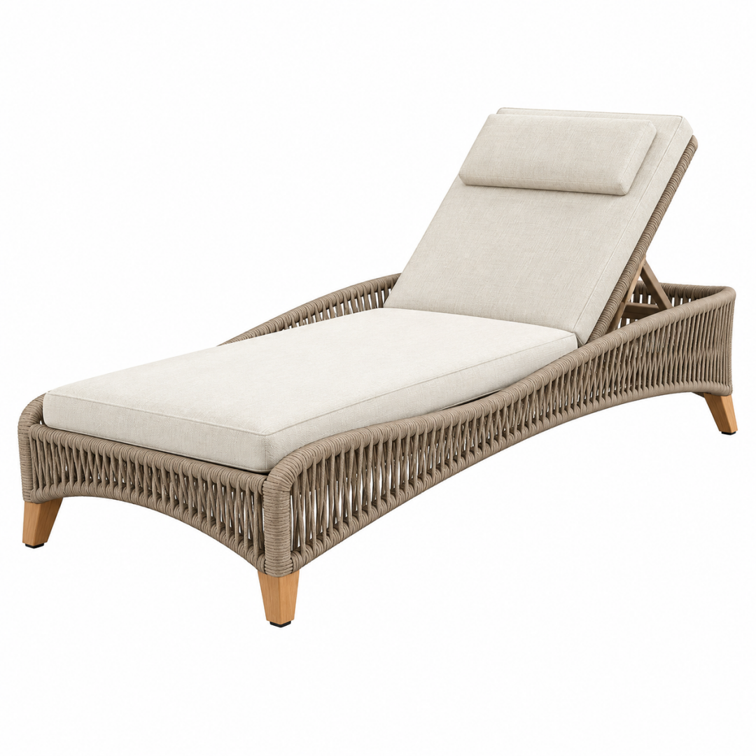 Gartenliege 200 x 75 cm Geflecht Beige mit verstellbarer Rückenlehne für Terrasse