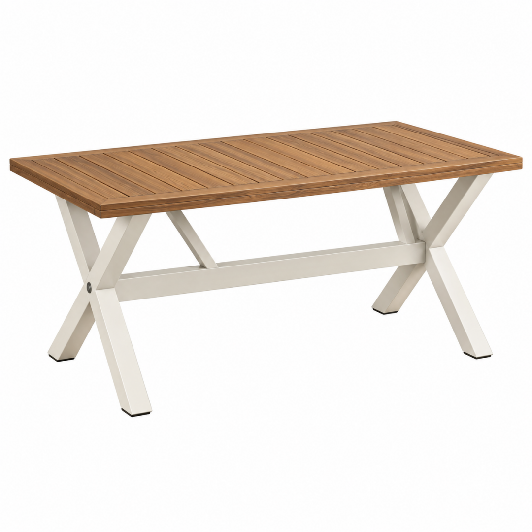Gartentisch 200 x 100 x 75 cm Holz Metall Braun Weiß mit X-Gestell
