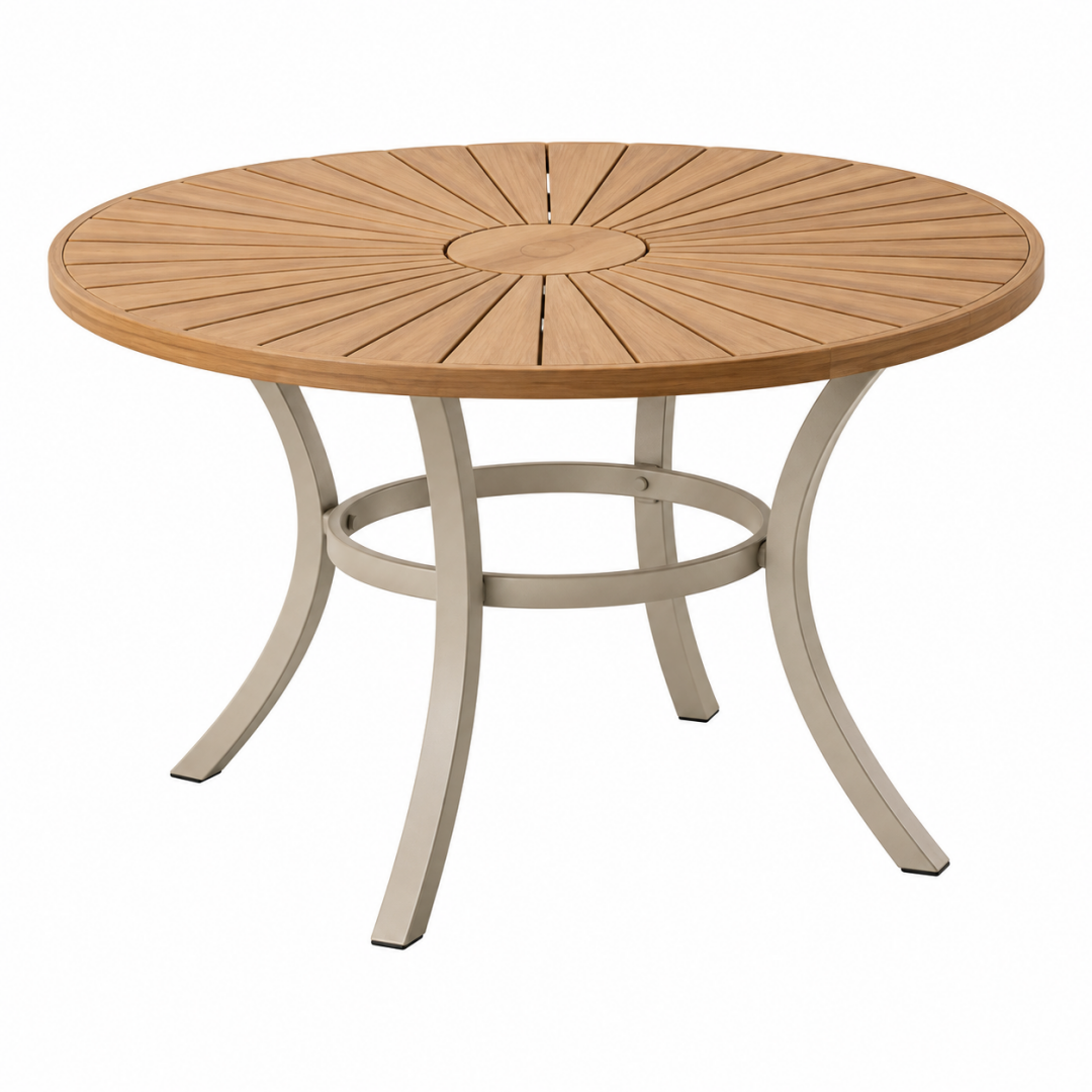 Runder Gartentisch 120 x 75 cm aus Holz und Metall in Naturbeige für Terrasse im modernen Stil
