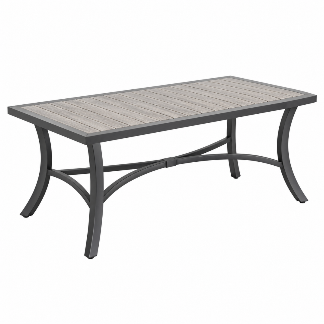 Gartentisch 180 x 90 x 74 cm Metall Kunststoff Holzoptik Grau Schwarz rechteckig