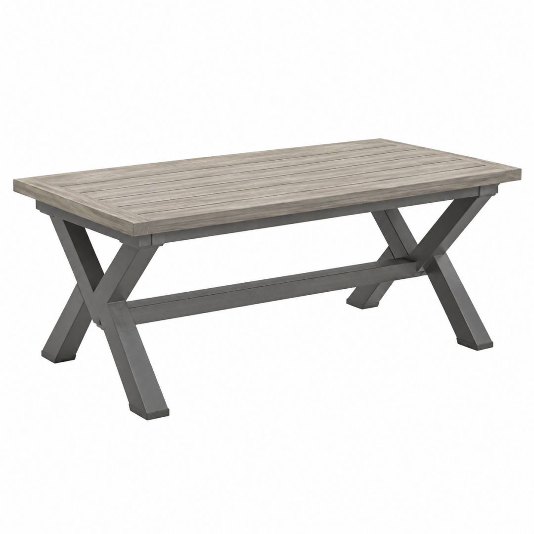 Gartentisch 180 x 90 x 75 cm Holzoptik Grau mit Metallgestell im Industrie-Stil