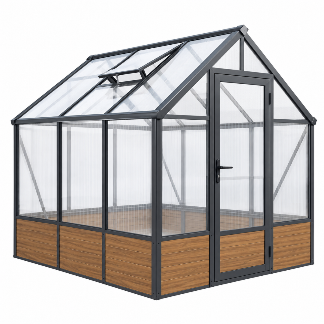 Gewächshaus 190 x 190 x 220 cm Metall Anthrazit mit Kunststoffplatten für Garten Satteldach