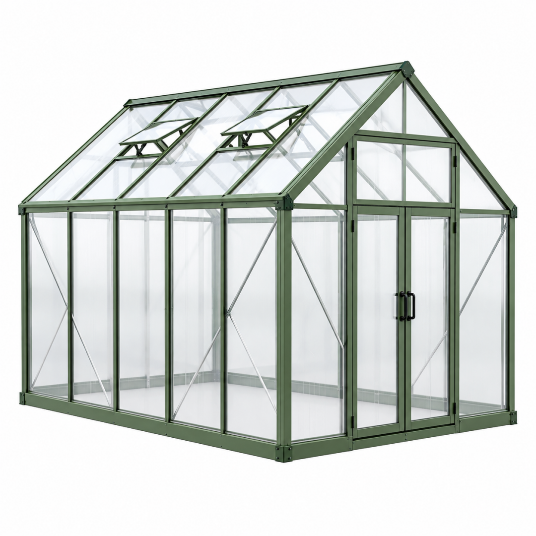 Gewächshaus 244 x 192 x 200 cm Aluminium Grün Transparent mit Dachfenstern