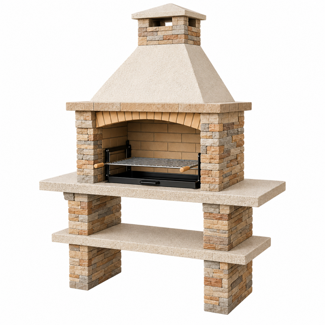 Gartenkamin Grill 160 x 70 x 230 cm Naturstein Beige mit Grillrost