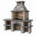 Grillkamin 200 x 90 x 230 cm Steinoptik Grau Beige mit Grillrost für den Außenbereich