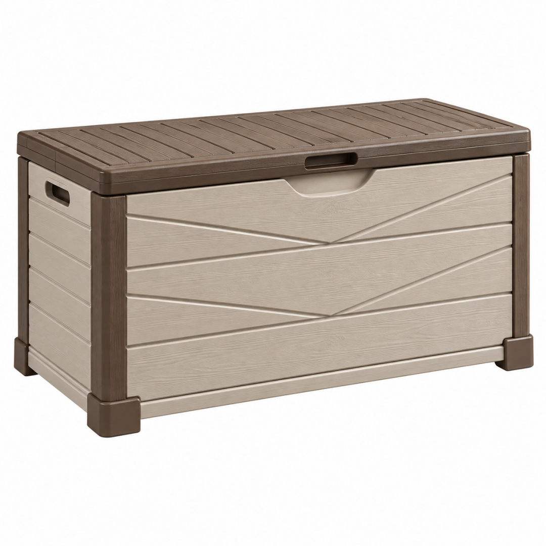 Garten-Aufbewahrungsbox 120 x 45 x 57 cm Kunststoff Taupe Braun mit Klappdeckel