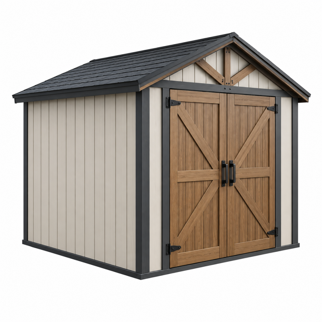 Gartenhaus 240 x 180 x 220 cm Holz Beige Braun Schwarz mit Doppeltür Landhausstil